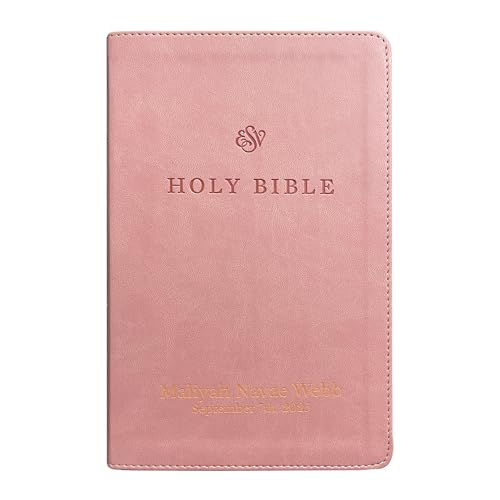 Custom Personalized Pink ESV Bible | Small Text | Blush Pink Engraved Name | Faux Leather Premium Church Bible | English Standard Version Translation with Lay Flat Design