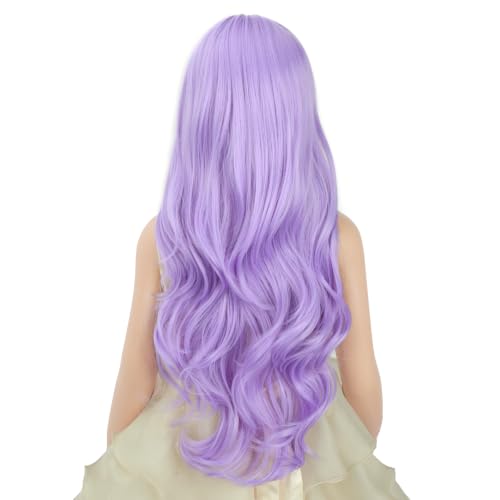 Image of PATTNIUM Purple Wig for Kids Girls Long Wavy Curly Purple Wigs Light Purple Child Lavender Synthetic Wigs with Wig Cap