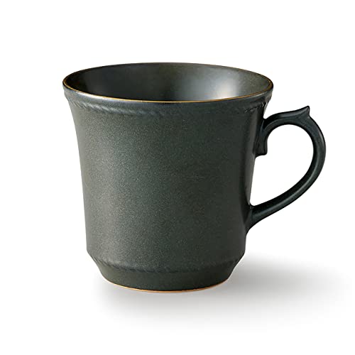 落ち着いた色味の金彩と編み目のレリーフでアンティークな風合いの マグカップ 350ml ブラック くすみカラーとクラシカルな縫い目模様が印象的 電子レンジ対応 食洗機対応 美濃焼 日本製 エンヴェールヘルック