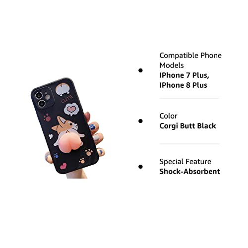 Bonici Men Women Creative Funny Novelty Waving 3D Pink Butt Animals Soft Tpu Silicone Rubber Phone Case, Pressure Stress Releasing Cover For Iphone 7 Plus/8 Plus, Full Body Protection -Corgi Dog Black #TOP7
