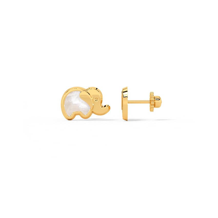 Image of CaratLane 14 KT Yellow Gold White Elephant Earring for Kids