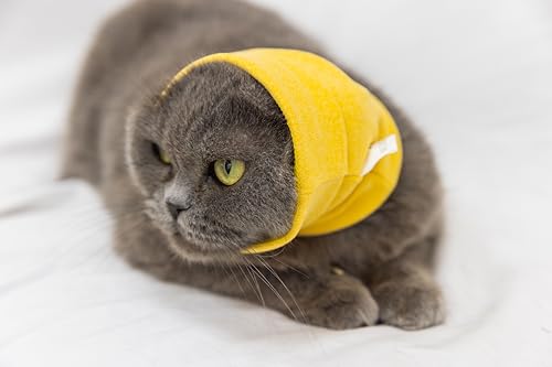 Image of Cat Snood Protector Ear Holder Head Cover Ear Wrap Covers for cat Blow Drying Pail Lilac+Yellow S