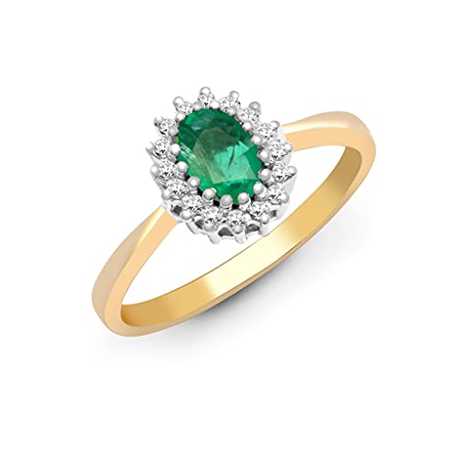 Bague de fiançailles diamant et émeraude en or jaune 9k de prestige Jewelco