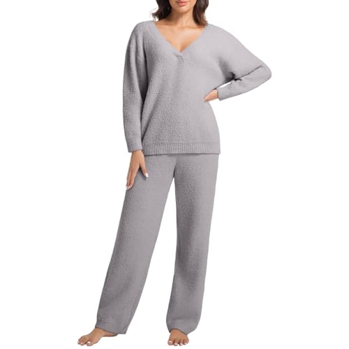 BOSECETA 2 Piece Fleece Pajamas for Women Sets...