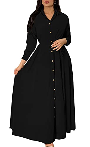 Image of BestGirl Women's Button Down T-Shirt Dress Casual High Low V Neck Loose Long Dress with Belts