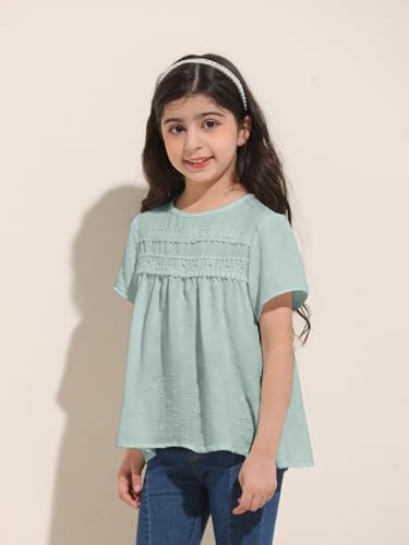 Image of Girl Cute Short Sleeve Shirts Casual Chiffon Blouses Flowy Hem Boho Tunic Tops 4-12 Years