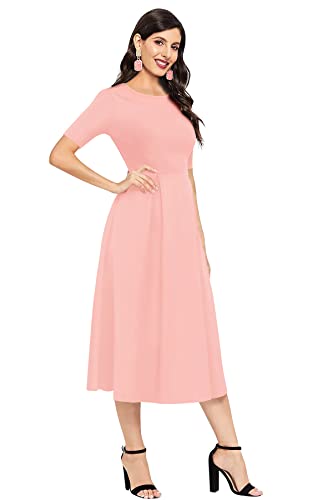 Image of LONDON BELLY Women's Poly Cotton Midi Dress with Round Neck 3 /4 Sleeves Solid Pattern Regular Fit and Calf Length | Women Midi Dress | Casual Party Summer for Womans