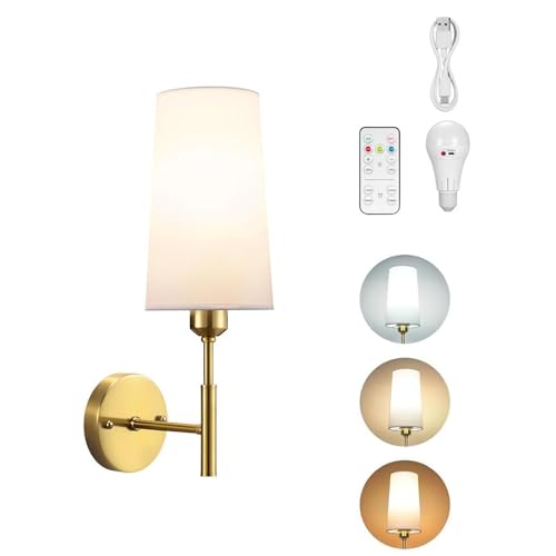 Apliques de pared regulables que funcionan con pilas, con control remoto, vintage, USB, luz de vela de tela, bombilla E27, ideal para decoración de sala de estar y pasillo