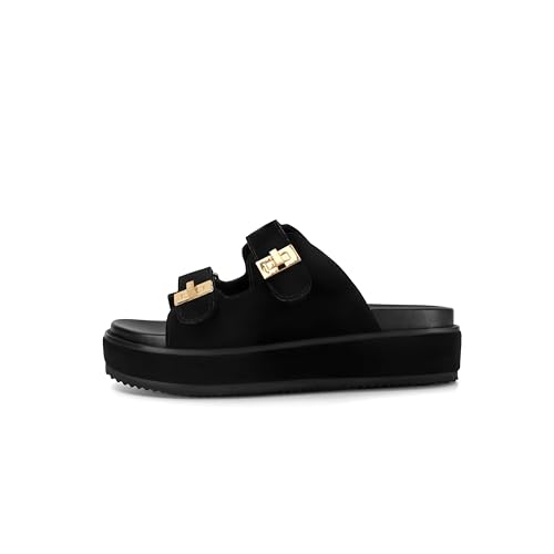 Image of SOVANYOU Suede Platform Sandals Slip on Platform Slides Open Toe Summer Beach Sandal Double Buckle Casual Vacation Shoes