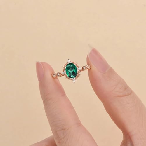 10K/14K/18K Solid Gold 1CT Oval-cut Gemstone Vintage Engagement Ring for Women Birthstone Wedding Promise Anniversary Rings for Her Wife Bridal Size 4~124