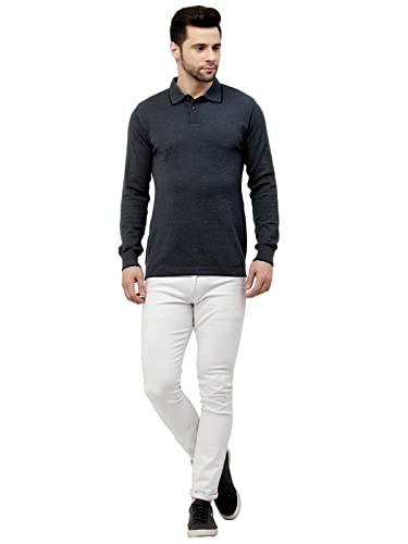 Image of Kalt Mens Basic Solid Full Sleeves Polo Cotton Blend Knitted Regular Fit Polo-Neck T-Shirts with Collar Stylish