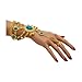 Women Cuff Bracelet Ethnic Fashion Gold Metal Hand Chain Connected Ring Turquoise Blue Beads