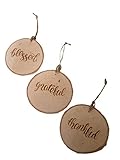 Large Rustic Christmas Ornaments - Thankful, Grateful & Blessed In A Set of 3- 4 Inch Round Wooden Farmhouse Gift Decor Country Modern Christmas Tree Ornament Decorations HGTV Fixer Upper Decoration