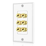TNP Home Theater Speaker Wall Plate Outlet - 3 Speaker Sound Audio Distribution Panel Gold Plated Copper Banana Plug Binding Post Connector Insert Jack Coupler (3 Pair, Single Gang, White)