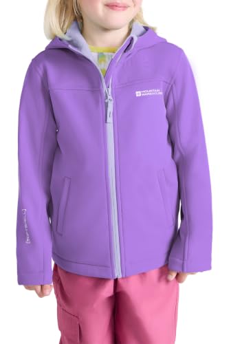 Image of Mountain Warehouse Exodus Kids Water Resistant Softshell Jacket - Boys & Girls Rain Coat - Travel Light Purple Kids Size 9-10 Years