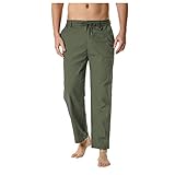 Leinenhosen Herren Sommerhose Lang Loose Causal Stoffhose mit Kordelzug Seitetasche Einfarbig Freizeithose Männer Strandhose Große Größe Atmungsaktiv Geradem Bein Hosen Haremshose Yogahose Relaxhose
