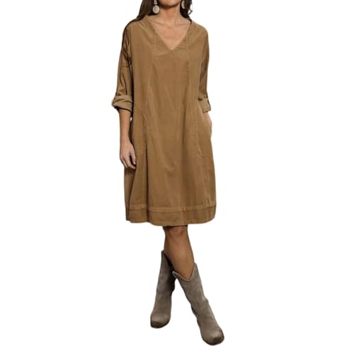 Robe femme décontractée ample à manches longues roulées pour un look quotidien chic