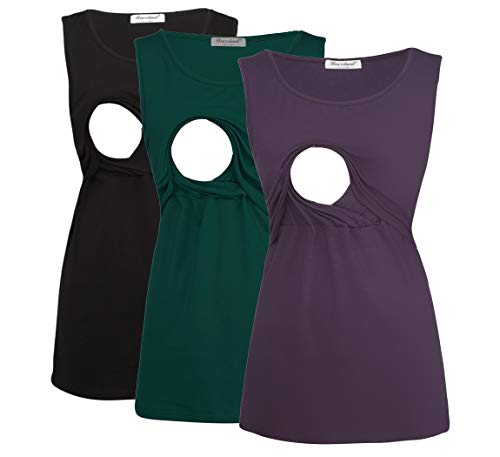Image of Bearsland Women's Sleeveless Maternity Nursing Tank Tops Breastfeeding Shirts