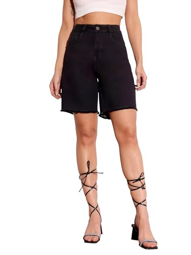 Image of Miss Chase Women's Relaxed Mid Rise Regular Non Stretchable Denim Shorts