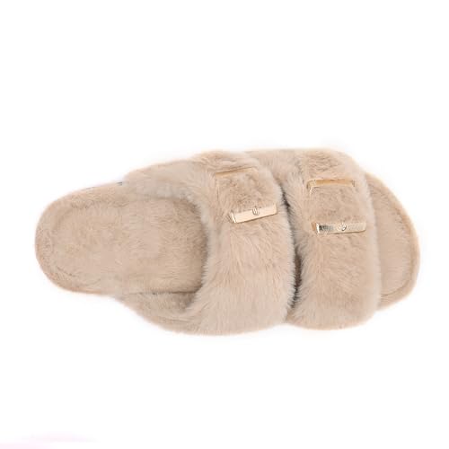 Rainlin Fuzzy Slippers Women Comfort Fluffy Slides Open Toe Indoor House Shoes3