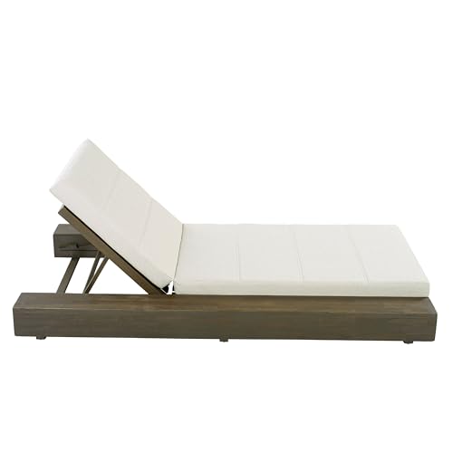 Christopher Knight Home Tory Acacia Wood Chaise Lounge Chair Outdoor, Poolside Sun Lounger Recliner, Patio Outdoor Chaise Lounge with Cushions, Adjustable Backrest Single Lounge Sofa, Grey+Beige by Christopher Knight Home - Image 7