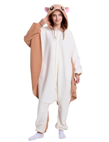 Cilbmua Womens Onesie Pajamas Unisex Animal Costumes for Halloween Cosplay Parties Flying Squirrel Large