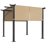 YITAHOME Metall Pergola mit versenkbarem Dach 3x3m Outdoor Pergola inklusive wasserabweisendem und LSF 15 PU-beschichtetem Vordach, Sonnenschutz für Grillveranstaltungen, braun