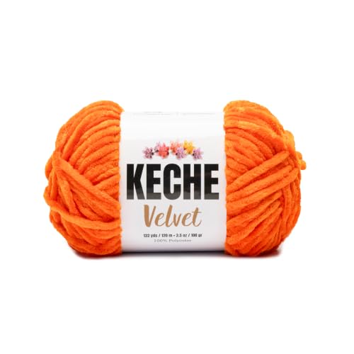 Image of Keche Yarn for Crocheting, Velvet Yarn, Soft Chenille Bulky Baby Blanket Amigurumi Yarn 100 gr (132 yds) - Orange