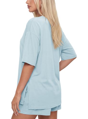 Image of Darong Women's 2 Piece Shorts Set Loungewear | oversized tshirts,crew neck top,drawstring shorts,elastic waist, side pockets,summer travel outfits
