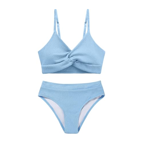 Weixinbuy Girls' Swimsuit Kid Two-Piece V-Neck Bikini Set Spaghetti Strap Twist Cross Bathing Suit Swimwear Size 9-16