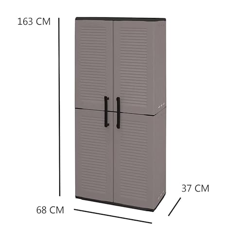 Image of Dmora Clavier Outdoor, Balcony, Multi-Purpose Cabinet with Shelves, 100% Made in Italy, 68 x 37 x 163 cm, Grey and Black, Striped Finish