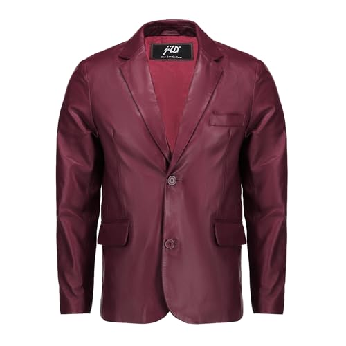 Image of Jild Invisible Stitching Casual Leather Blazer for Men - Button Up Closure Coat Style Regular Fit Real Lambskin Leather Jacket Men (408-Bur-XL)