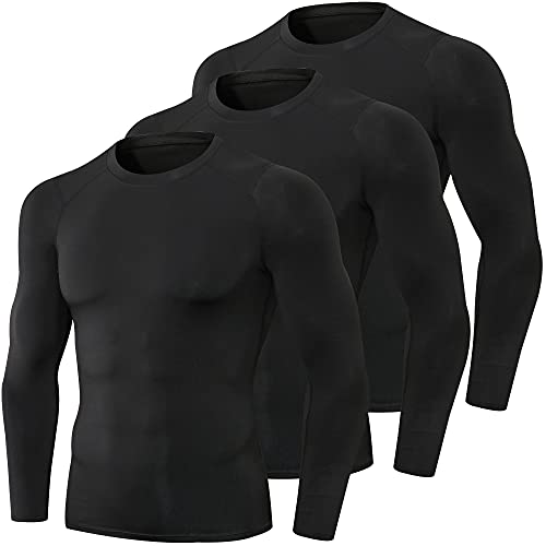 Pacote com 3 camisas de compressão masculinas atléticas de manga comprida dry fit treino esportes ac