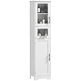 HOMCOM Armario de Baño Alto de Pie con Puerta Vidrio 40x31x170 cm Blanco