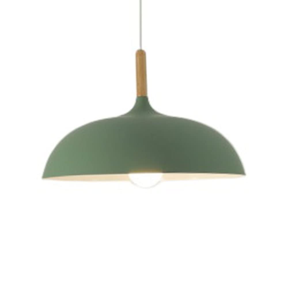 Suspension LED en métal vert de 45cm caractérisée par sa poignée en bois unique