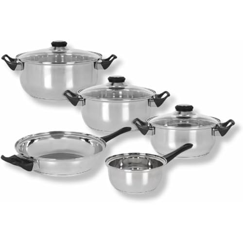 PARENCE.- Juego de utensilios de cocina de inducción de acero inoxidable de 8 piezas - Juego de ollas y sartenes con tapas de vidrio - Compatible con todos los quemadores
