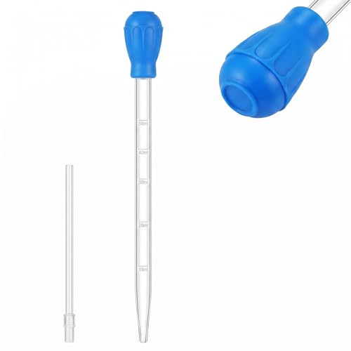 27.7 Inch Extra Long Aquarium Turkey Baster, 50ml Fish Tank Water Changer Siphon with 10 Inch Extension Tube, Aquarium Waste Remover Cleaner for Feeding, Water Change and Tank Maintenance, Blue