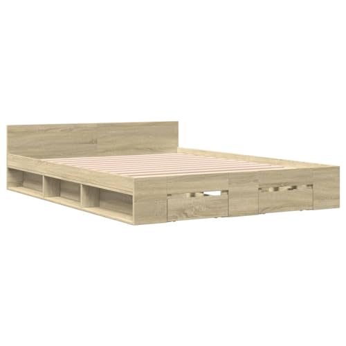 vidaXL Cama con cajones Madera ingeniería Roble Sonoma 150x200 cm