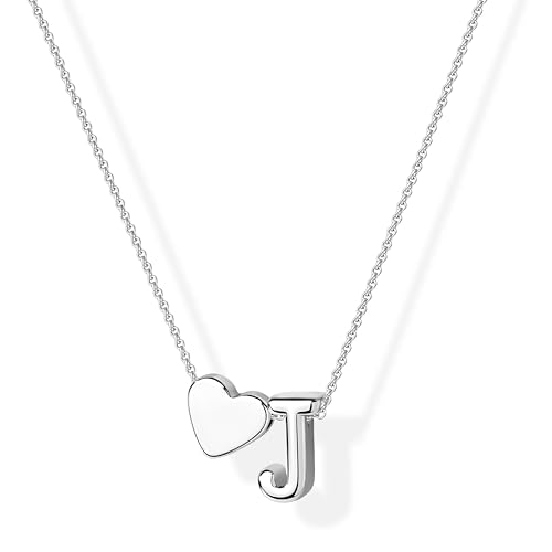 Inerney Silver J Necklace Heart Letter J Necklace for Women Silver Plated Initial Pendant Jewelry Personalized Letter J Gift for Her Mothers Day Jewelry