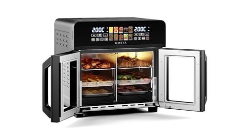 Ometa Lumi Dual Air Fryer & Air Fryer Oven with Rotisserie, 10-in-1 Cooking Methods, Oil Free Cooking, Non-Stick Dual Zone Air Fryer & Oven Removeable Divider, Accessories (Air Fryer Oven)