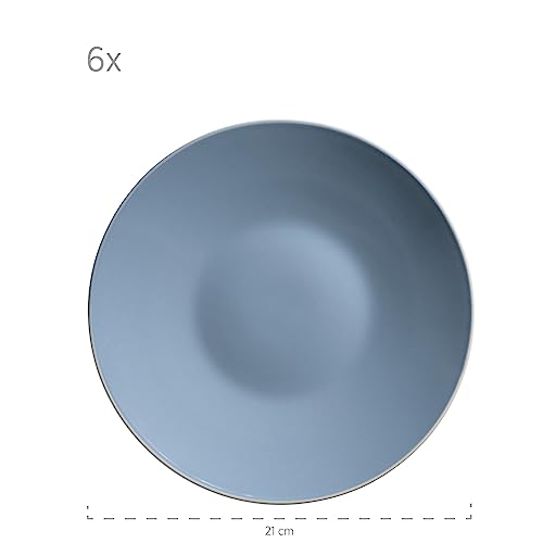 MÄSER 931844 Serie Elissa Modernes Geschirr Set für 6 Personen in Blau mit weißem Rand, 24-teiliges Kombiservice, Steinzeug