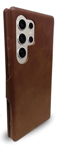 Image of Premium Vegan Leather Phone Cover with Card Slot - Slim, Durable, Privacy Protection, Kickstand Function, Elegant Flip Wallet Cases Compatible for Samsung S25 Ultra (Brown)