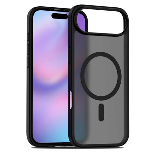 nikolo iPhone17Air用 ケース 薄型 6.5インチ マグセーフ MagSafe対応 シンプル スリム ソフト カバー 耐衝撃 TPU PC スマホケース 耐久性 サラサラ 指紋防止 アイフォン 17 Air用 カバー (ブラック, iPho