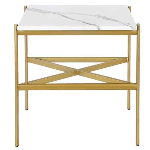 Image of Braxton 21.25'' Wide Rectangular Side Table with Faux Marble Top in Gold