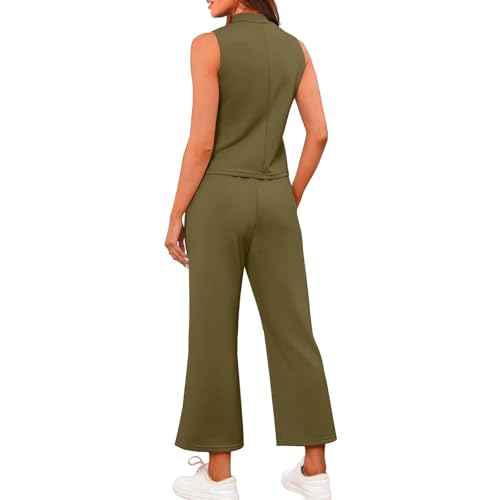 Two Piece Sets for Women Summer Outfits Lounge Set Tunic Tops Wide Leg Crop Pants Vacation Travel Outfit4