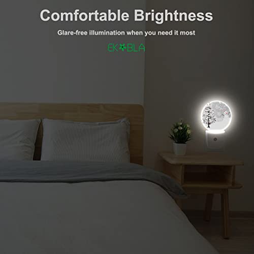 Ekobla Snowman Night Light Snowflakes Red Birds On Tree Romantic Snow Scene Night Lights Plug Into Wall For Boys Girls Men Women Dusk To Dawn Sensor Nightlight Home Wall Decor Round Lamp #TOP4
