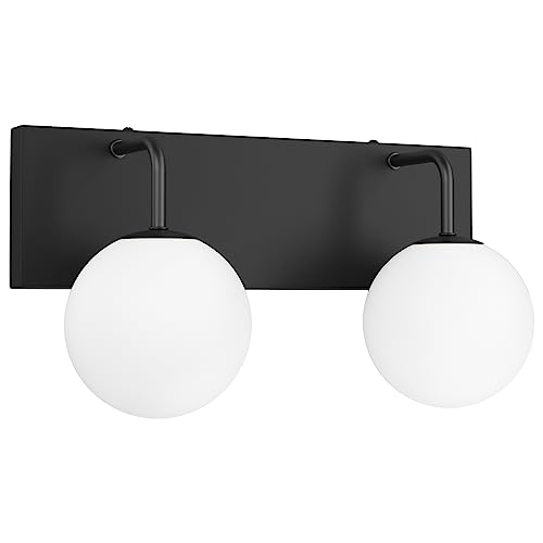 Image of Tipace Black Vanity Light Fixtures, 2-Light Modern Bathroom Light Over Mirror with White Milk White Globe Glass for Bathroom (Exclude Bulb)