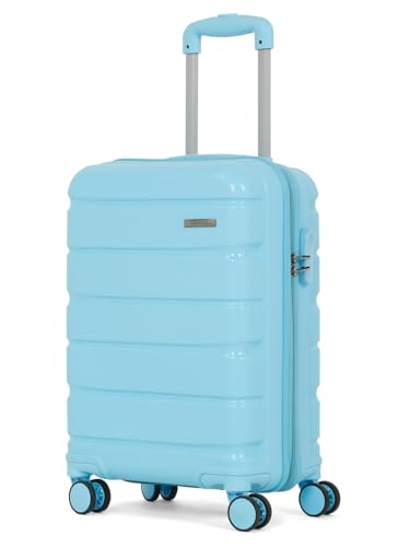 Image of Teakwood MA Trolley Bag, Hard Cabin with Zipper Closure, Adjustable Push Button & Cross Side Strap, Number Lock System 360 Degree (Small, Sky Blue)