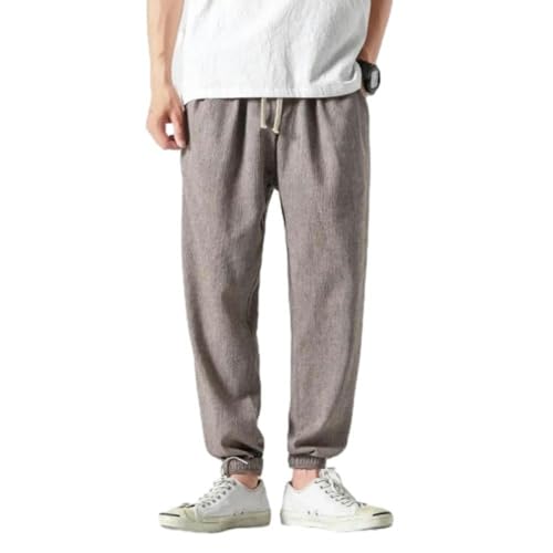 Linen Harem Pants Men Solid Elastic Waist Streetwear Joggers Baggy Drop-Crotch Pants Men Casual Trousers4