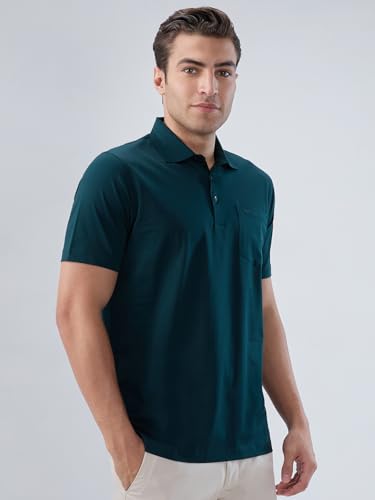 Image of Park Avenue Men Regular Fit Solid Pattern Pure Cotton Half Sleeve Polo Neck Loungewear T-Shirt
